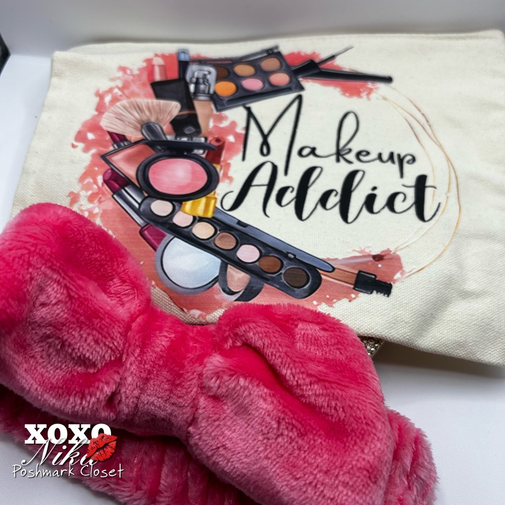 SOLD Makeup Addict Cosmetic Bag with Pink Headband Bundle